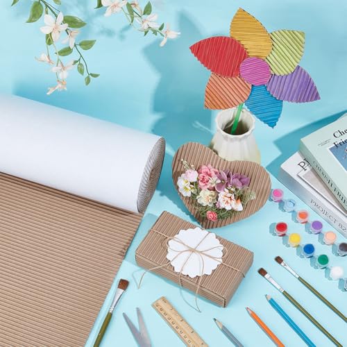 BENECREAT 196.8 x 11.8 Inch White Single Face Corrugated Cardboard Roll, Corrugated Wrap Paper for Gift Packing, Storage, DIY Crafts, Shipping, 3mm Thick - size: 196.8x11.8 Inch