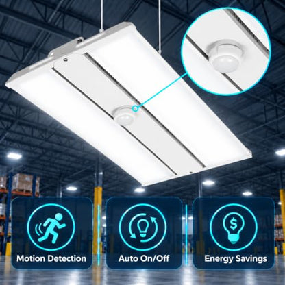 295W Linear LED High Bay Light with PIR Motion Sensor – 41300 Lumens, 5000K Daylight, 1000W Metal Halide Equivalent, UL Damp Rated, 120–277V, Suspended Mount, Warehouse & Industrial Lighting (10 Pack) - color: 10 Pack, size: 295W