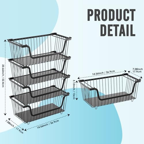 4 Pcs Stackable Wire Baskets Pantry Organizers and Storage Bins,Black - color: 1-Black
