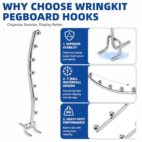 WRINGKIT 20 Pack Peg Board Waterfall Hook, 9.8 Inch, Fits 1/4" Boards