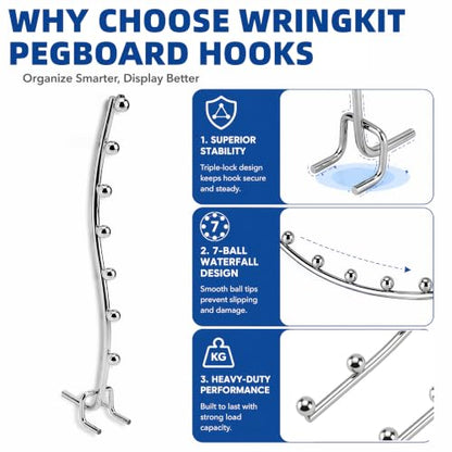 WRINGKIT 20 Pack Peg Board Waterfall Hook, 9.8 Inch, Fits 1/4" Boards