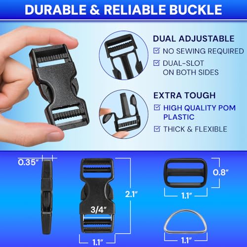 TECEUM 3/4" Nylon Strap Kit with Buckles, Brown 6 yards Repair Set - color: Brown, size: 3/4" - 6 yards, style: 6 Buckle - 12 Slides - 6 D-rind