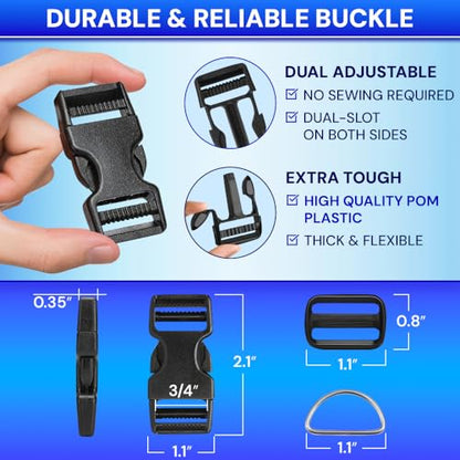 TECEUM 3/4" Nylon Strap Kit with Buckles, Brown 6 yards Repair Set - color: Brown, size: 3/4" - 6 yards, style: 6 Buckle - 12 Slides - 6 D-rind