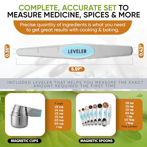 Spring Chef 15 Magnetic Measuring Cups & Spoons Set w/Levelers, Aqua Sky - color: Blue (Aqua Sky)