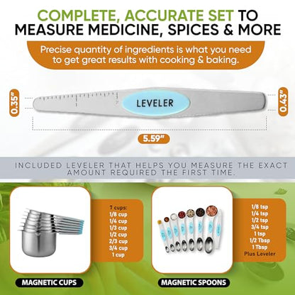 Spring Chef 15 Magnetic Measuring Cups & Spoons Set w/Levelers, Aqua Sky - color: Blue (Aqua Sky)