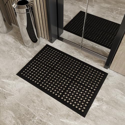 Ottomanson Heavy Duty Rubber Floor Mat – Non-Slip, Waterproof, Easy to Clean – Anti-Fatigue Mat for Commercial Kitchens, Restaurants, Workshops – Oil Resistant, Hose Washable – 24" x 36", Black - color: Black Rdm1002, size: 2' x 3' (Mat)