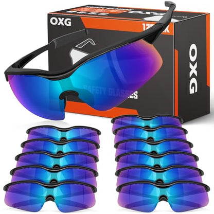 OXG 12 Pack Safety Glasses, ANSI Z87.1 Protective Eyewear for Men Women - color: Mirrored