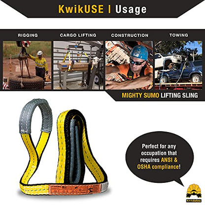 KwikSafety - Charlotte, NC - Mighty Sumo 1”x 8’ Poly Web Sling Lifting Strap Construction ASME OSHA / 3200lbs Vertical 2550lbs Choker 6400lbs Basket/Rigging Moving Towing Hoisting Gear - color: FLAT, size: 1"X8' | 3200 lbs