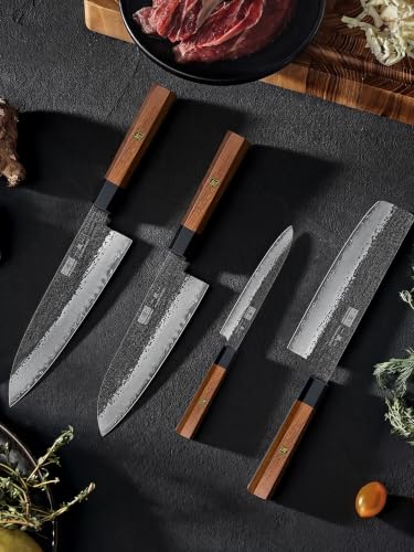 HOSHANHO 7 Pcs Knife Set, Ultra Sharp Knife Sets with Magnetic Knife Block - size: 7 Pieces Knife Set