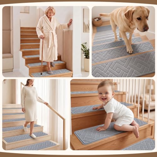 Non Slip Stair Treads for Wooden Steps, 15 Pack 8"x30", Light Grey - color: Light Grey, size: 8" x 30"