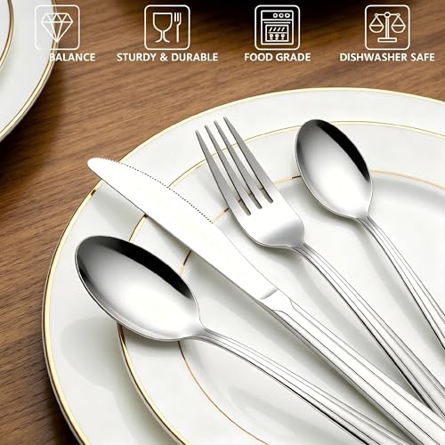 40-Piece Stainless Steel Flatware Set for 8, Mirror Polished Silverware Set, Includes Knives, Forks, Spoons, Dishwasher Safe, Cutlery for Home Kitchen and Restaurant