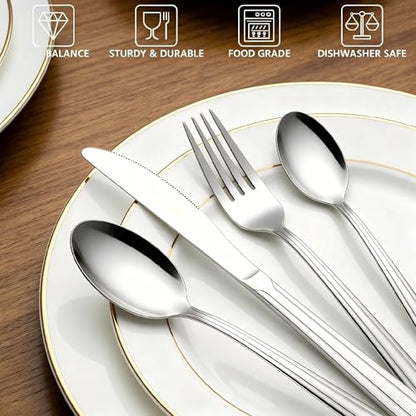 40-Piece Stainless Steel Flatware Set for 8, Mirror Polished Silverware Set, Includes Knives, Forks, Spoons, Dishwasher Safe, Cutlery for Home Kitchen and Restaurant