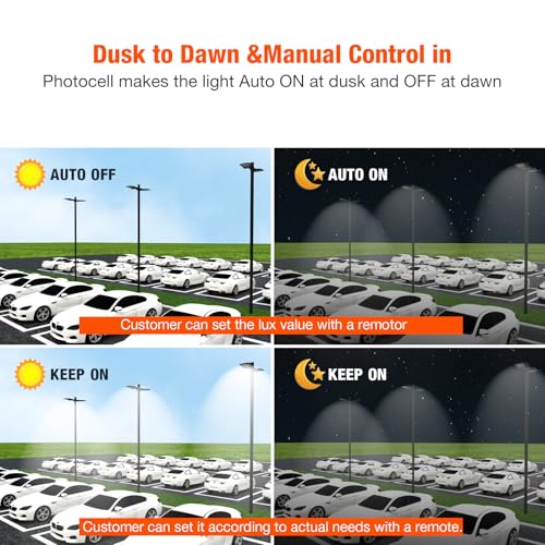 OKQ 400W LED Parking Lot Light 60000LM 5000K Daylight Dusk to Dawn Photocell Commercial Outdoor Lighting IP65 Waterproof 11 Years Lifespan,1 Pack for Parking Street Yard Garage Warehouse - size: 400W-1PACK