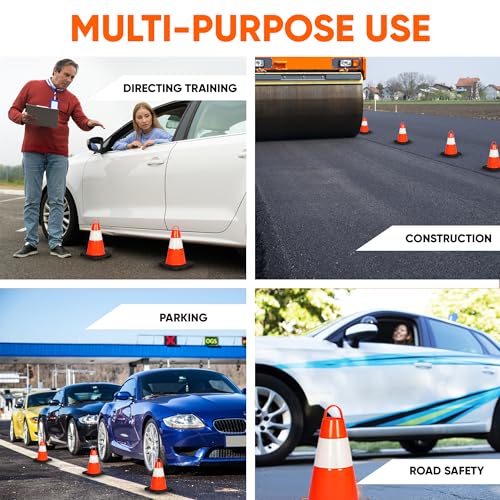Pyle 12" PVC Traffic Cones, 12-PackSafety Cones for Parking, Construction & Roadwork, High-Visibility Orange, Durable, Stackable Design, Heavy-Duty Base for Stability in All Weather