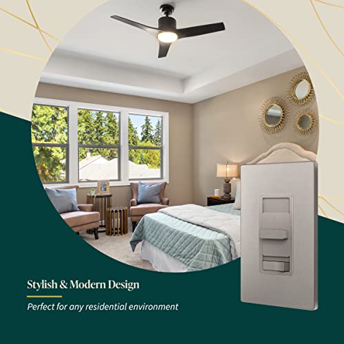 TOPGREENER Ceiling Fan Control and Light Switch, 3-Speed, Nickel - color: Nickel, size: Light Switch with Fan