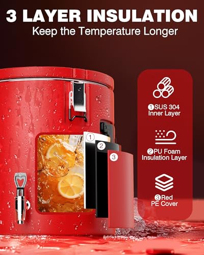 PYY Insulated Beverage Dispenser - 4 Gallon Stainless Steel Coffee Carrier with Spigot Handle, Commercial Thermal Container for Chocolate Iced Juice Tea, Milk Hot and Cold Drink - size: 4 Gallon