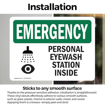 (2 Pack) Personal Eyewash Station Inside With Symbol OSHA Emergency Sign 5 Inch X 3.5 Inch Vinyl Label Decal Sticker Weather Resistant, UV Protected for Workplace, Construction Site, Made in the USA