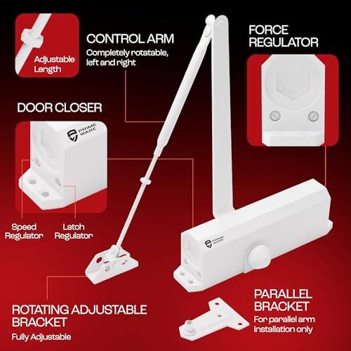 PrimeWare DC-600 Adjustable Automatic Door Closers for Home | Soft Close, No Slam | Residential and Commercial Door Closer | Level 1-6 | for Doors Weighing 30-300 lbs | Hydraulic Door Spring - White - size: Level 1-6, style: White