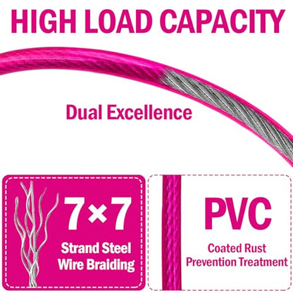 4.7mm(3/16") Steel Security Cable with Loops, Bike Lock Cable, 2Pack - color: Pink, size: 4FT-(2Pack)