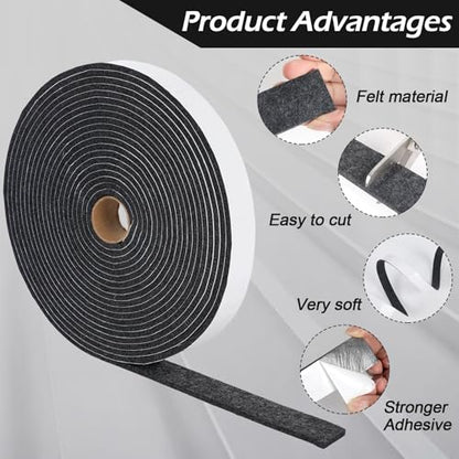 33 Ft Gray Weather Stripping Door Seal 1-1/4inch Wide 3/16inch Thick Adhesive Felt Tape for Doors and Windows Reusable Soundproof Felt Strip for Absorbing Water Condensation Moisture