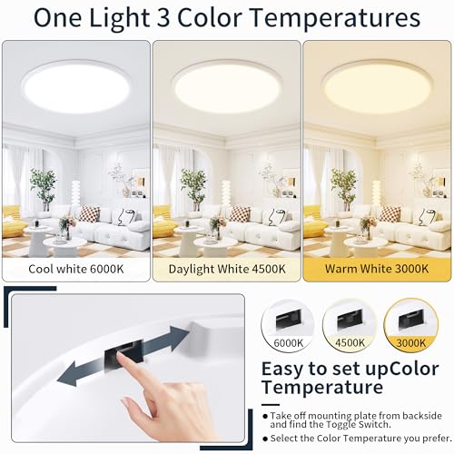 MOONSEA 24-Inch Flush Mount LED Dimmable Ceiling Light Round – 48W - color: White, size: 24 Inch