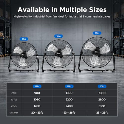 Simple Deluxe 18 Inch 3-Speed High Velocity Heavy Duty Metal Industrial Floor Fan for Warehouse, Workshop, Factory and Basement, Black, 2 Pack - size: 18 Inch, style: 2 Pack