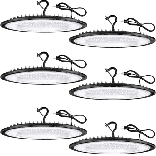 YANYCN 6 Pack 400W UFO Led High Bay Light Fixture,120VAC,5000K 61000LM Daylight Commercial Shop Bay Lighting,[1750W MH/HPS Equiv.] US Plug Area Lighting for Warehouse/Barn/Gym/Factory/Workshop - size: 400W 6pack UFO Led High Bay light