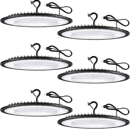 YANYCN 6 Pack 400W UFO Led High Bay Light Fixture,120VAC,5000K 61000LM Daylight Commercial Shop Bay Lighting,[1750W MH/HPS Equiv.] US Plug Area Lighting for Warehouse/Barn/Gym/Factory/Workshop - size: 400W 6pack UFO Led High Bay light