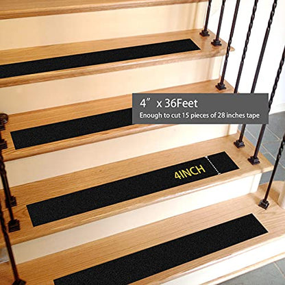 Grip Tape - 4Inch x 36Feet Heavy Duty Anti Slip Tape High Traction 80 Grit Non Skid Tape for Stairs, Waterproof Anti Slip Tape Durable Triple Layer Adhesive Non Slip Tape for Step Treads - Black - size: 4 Inch x 36 Feet