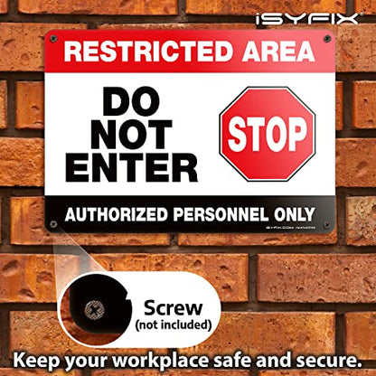 iSYFIX Restricted Area Authorized Personnel Only Sign, 10x7 Inch, 2 Pack