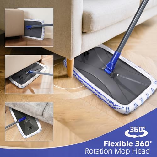 Masthome 16" Large Mops for Floor Cleaning,Upgraded 60" Extra Long Handle - color: Blue White