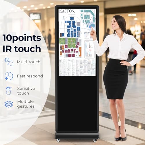 32/43/55/65 Inch 4K Digital Signage Display, LCD Screen Advertising Display Kiosk Interactive Totem Floor Standing Auto AD Player with USB/HDMI/WiFi Android OS (55'' Touch Screen) - size: 55-Inch, style: Touch Kiosk
