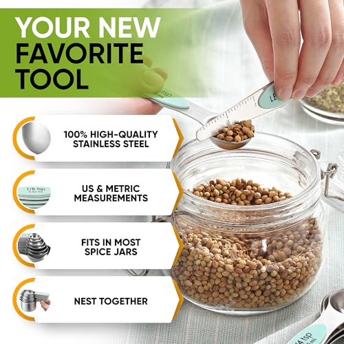 Spring Chef Magnetic Measuring Cups & Spoons Set of 15 with Levelers, Mint - color: Mint