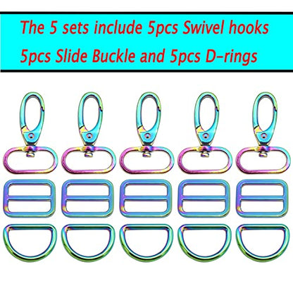 Rainbow Swivel Hook Claw Clasp - 25mm Slide Strap Buckle D Ring Adjuster Buckle for Dog Collar Backpack Purse Hardware - color: Rainbow