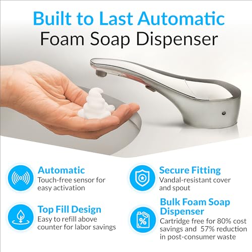 Bobrick B-8281 Automatic Foam Soap Dispenser, Top-FillTouch-Free Soap Spout 34-fl oz. (1.0-L) Foam Soap Capacity, For Public Restroom Countertops, Retrofit 1” Mounting Diameter, Chrome Finish - size: 1-3/8" Mounting Diameter