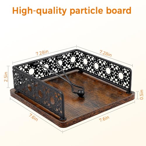 Wooden Napkin Holder for Table, Farmhouse Napkin Holder with Weighted Arm Iron Ball, and Vintage Sunflower Edging for Kitchen, Home, Countertop, Bar, Restaurant (Black Iron with Wood) - color: Black Iron with Wood