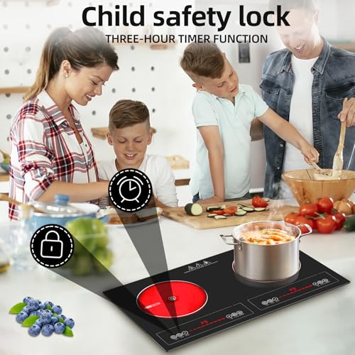2 Burner Electric Cooktop,110V 2500W Electric Stove Top with Touch Control,9 Heating Level,Timer & Kid Safety 2 burner cooktop. - size: 2 Burner Electric Cooktop