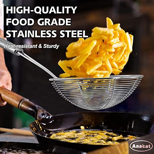Anaeat Stainless Steel Spider Skimmer, Set of 3 Professional Kitchen Pasta Strainer Spoon with Long Handle - Asian Strainer Ladle Wire Skimmer Spoons for Cooking and Frying (4.5"+5.3"+6.1") - color: Spider Strainer Skimmer Set of 3