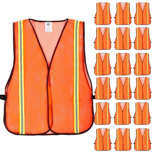 Dazonity High Visibility Reflective Safety Vest, Mesh,Reflective Strips, Fit for Men & Women, Work, Construction (Orange-20pcs) - color: Orange-20pcs