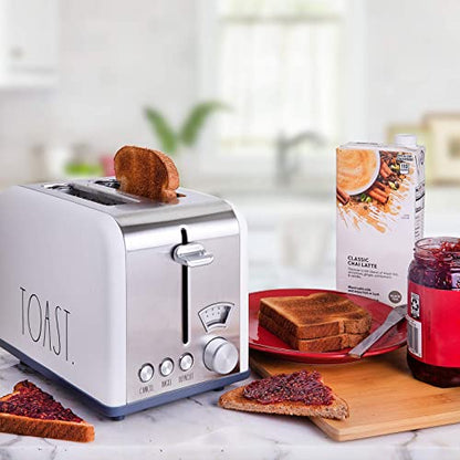 Rae Dunn Toaster, Stainless Steel 2 Slice Square Toaster, Wide Slot with 5 Browning Levels, with Bagel, Defrost and Cancel Options (Cream) - color: Cream