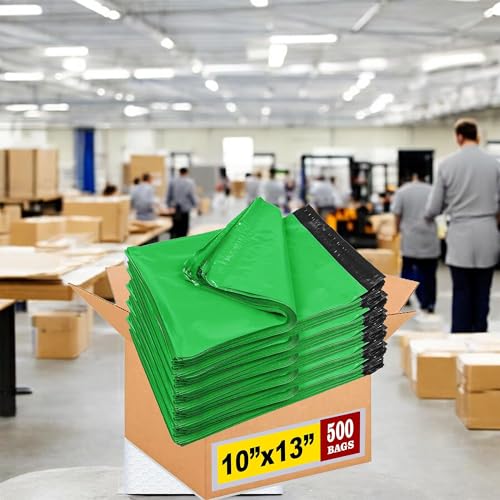 iMBAPrice 10x13 Inch 500-Pack Green Color Poly Mailers Shipping Envelopes Bags, Strong Adhesive Shipping and Packing Bags for Clothing, Waterproof and Tear-Proof Shipping Envelopes