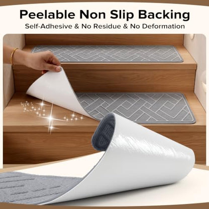 Non Slip Stair Treads for Wooden Steps, 15 Pack 8"x30", Light Grey - color: Light Grey, size: 8" x 30"
