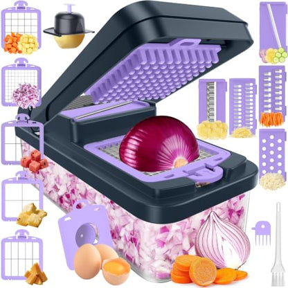 15-in-1 Vegetable Chopper with 10 Blades, Food Veggie Cutter, Purple - color: Purple, size: 10 Blades