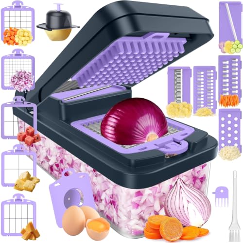 15-in-1 Vegetable Chopper with 10 Blades, Food Veggie Cutter, Purple - color: Purple, size: 10 Blades