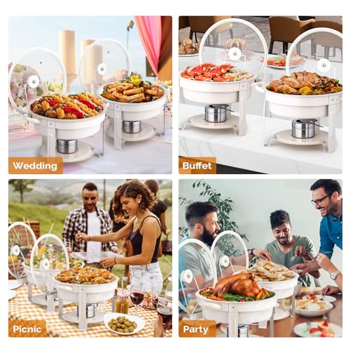 ROVSUN 6QT Chafing Dishes for Buffet 4 Pack,[Game Changer Maifanite-Coated] Chafing Dish Buffet Set,Chafers and Buffet Warmers Sets with Lid Holder,Naturally Elegant for Party Wedding Event - color: White