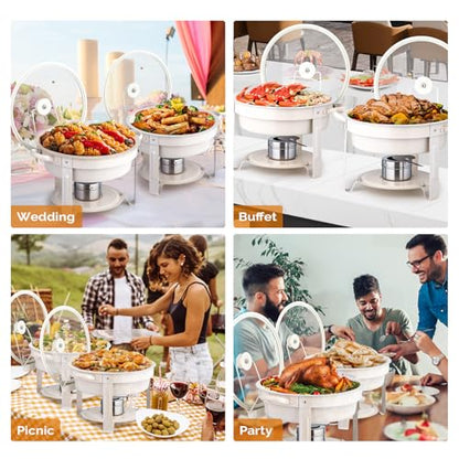 ROVSUN 6QT Chafing Dishes for Buffet 4 Pack, Maifanite-Coated Chafing Dish Buffet Set with Lid Holder for Party Wedding (8, White) - color: White