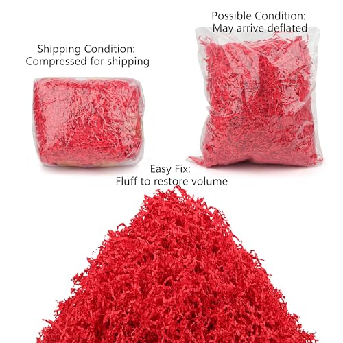 Art Secret Crinkle Cut Paper Shred Filler for Packing and Filling Gift Baskets - 2 LB (Red) - color: Red