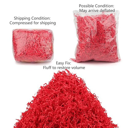 Art Secret Crinkle Cut Paper Shred Filler for Packing and Filling Gift Baskets - 2 LB (Red) - color: Red