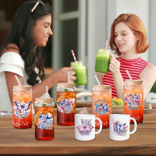 UV DTF Cup Wraps - 20 Sheets Butterfly UVDTF Cup Wraps for 16 OZ Glass, Inspirational Affirmative Quotes UV DTF Transfer Stickers, Waterproof Rub on Transfer Decals for Water Bottles Mugs - style: Butterfly Inspirational