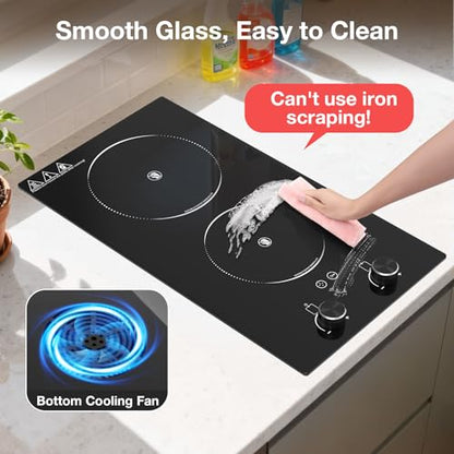 Electric Cooktop 2 Burner, GTKZW 2100W Electric Stove 110v Hot Plate - color: Black Electric Cooktop